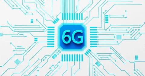 6g network symbol on the motherboard.Processor with a mobile network.3d Stock Illustration