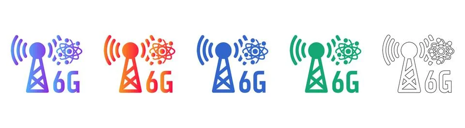 6G Network Technology Connection Icons Illustrazione stock