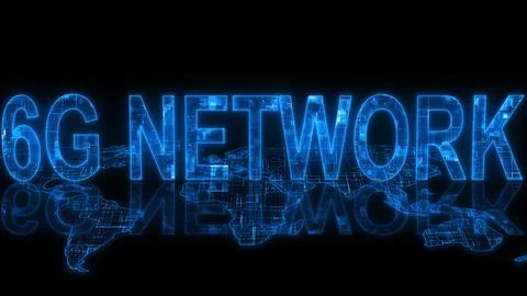 6G network text technology earth map glowing Stock Illustration