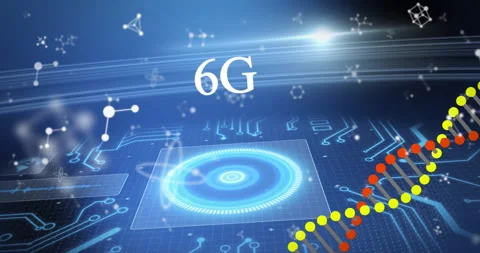 6G technology animation with futuristic graphics and molecular structures on Stock Footage 303539110