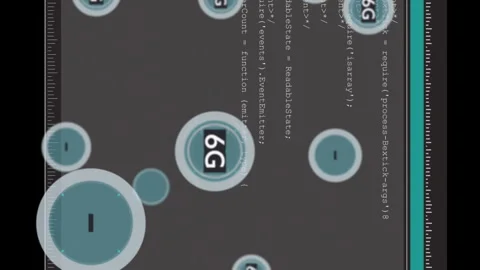 6G technology animation over computer code in terminal window Stock Footage 313378742