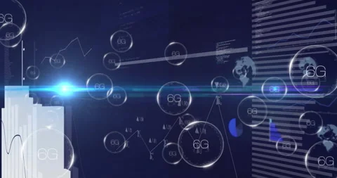 6G technology animation over digital data and graphs Stock Footage 305366342