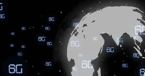 6G technology animation over digital globe with binary coding Stock Footage 306636541