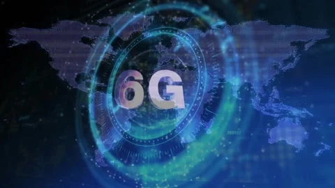 6G technology animation over digital world map with glowing connections Stock Footage 330400456
