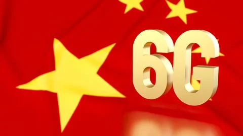 The 6G Technology on Chinese flag for Technology concept 3d Rendering. Stock Illustration