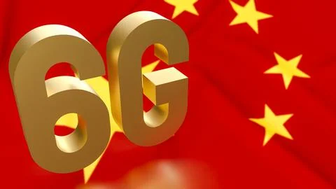 The 6G Technology on Chinese flag for Technology concept 3d Rendering. Stock Photos