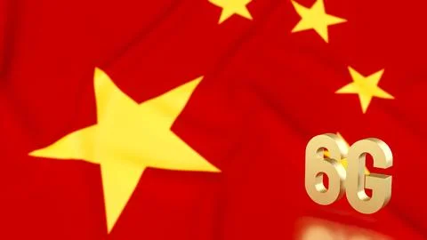 The 6G Technology on Chinese flag for Technology concept 3d Rendering. Stock Photos