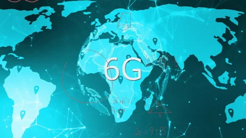 6G technology concept with digital world map and network connections animation Stock Footage 303419535
