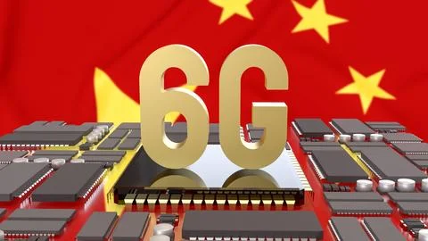 The 6G Technology on IC PCB board for Technology concept 3d Rendering.. Stock Illustration