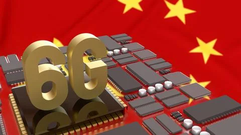 The 6G Technology on IC PCB board for Technology concept 3d Rendering.. Stock Photos