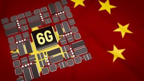 The 6G Technology on IC PCB board for Technology concept 3d Rendering.. Stock Photos