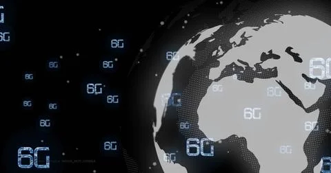 6G technology image over digital globe with binary coding 스톡 일러스트