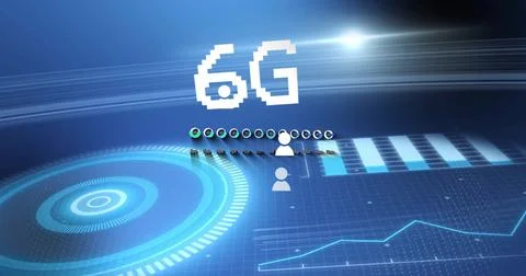 6G technology image over digital interface with graphs and data visualization Stock Photos