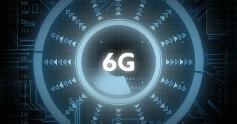 6G technology image over digital interface with coding elements and arrows Stock Photos