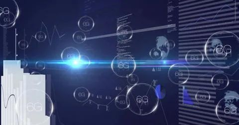 6G technology image over digital data and graphs Stock Photos
