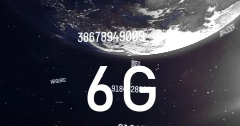 6G technology text animation over Earth from space with numerical data Stock Footage 304761405
