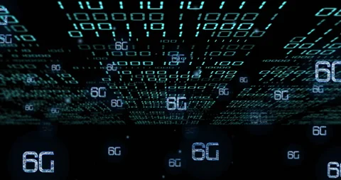 6G text and binary coding, futuristic data processing animation Stock Footage 306433149
