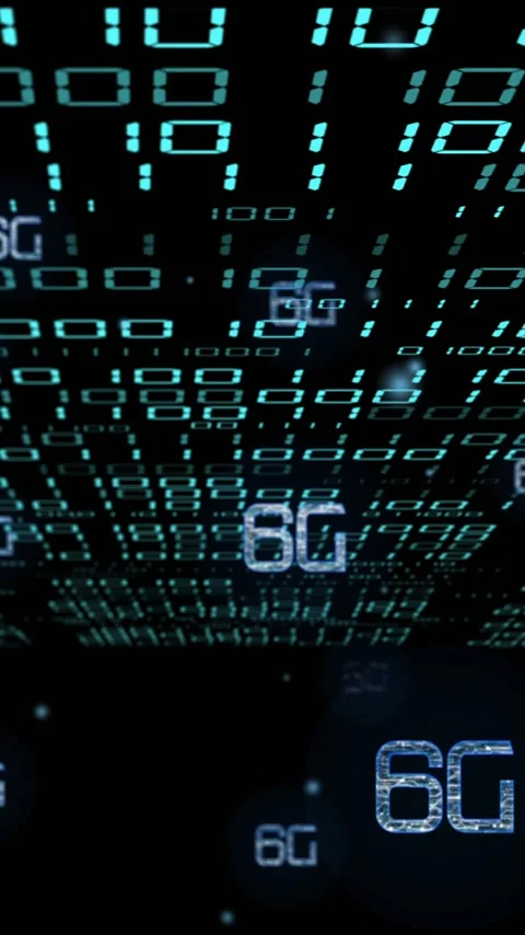 6G text and binary coding, futuristic data processing animation Stock Footage 320093240
