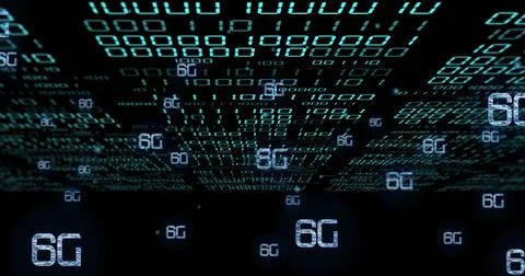 6G text and binary coding, futuristic data processing image 写真素材