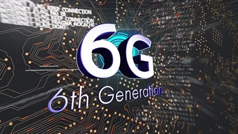 6g text and data processing against microprocessor connections on black Vídeo Stock 196887221