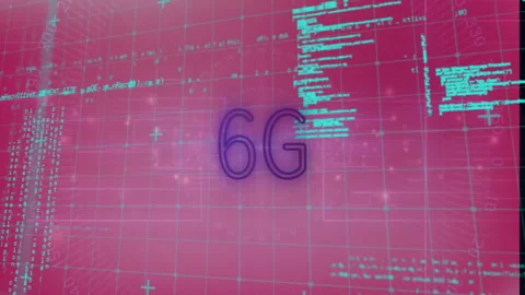 6G text animation over digital data and coding on pink grid background Видео 303793672