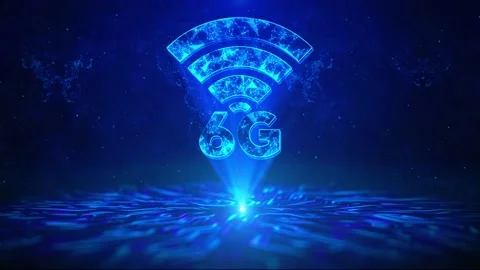 6G Text with HUD Circle Rotation Digital Technology interface Sci Fi Hologram Video stock 217880976