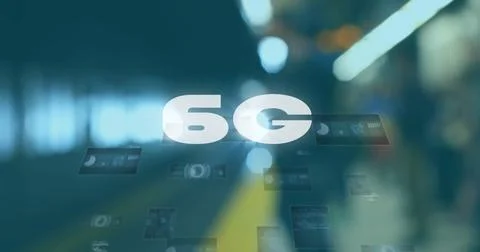 6G text image over futuristic digital screens and technology background 스톡 일러스트