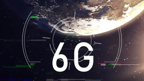 6G text over animation of Earth from space with digital interface elements Stock Footage 306564401