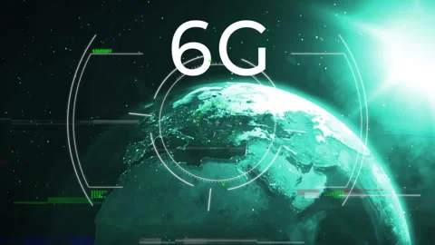 6G text over digital animation of Earth with futuristic data elements Stock Footage 306564398