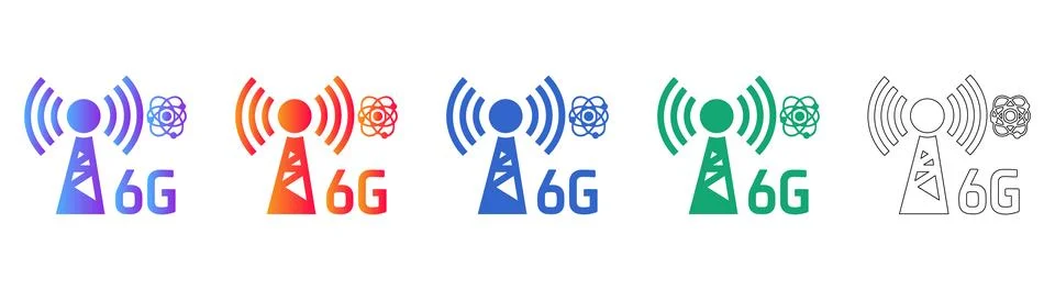 6G Wireless Network Technology Icons Stock Illustration