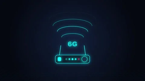 6g wireless router emitting glowing signal waves animation Stock Footage 346757980