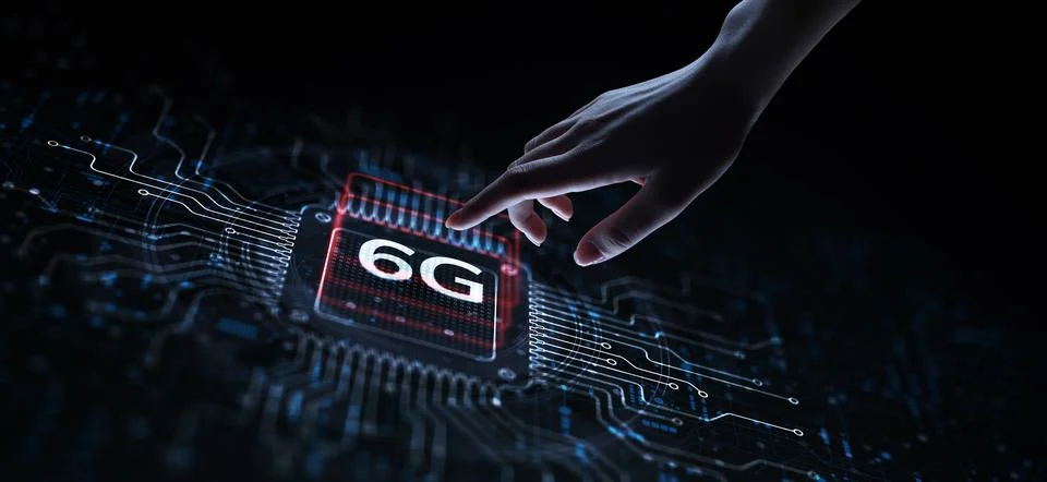 6G Wireless Technology Emerging from Processor Circuit Visualization. Fotos Stock
