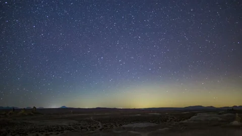 6K Astro Timelapse of Starry Sky over Vast Desert Landscape in Mojave Desert Stock Footage 108133257