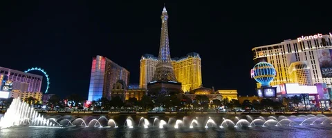 6K - Bellagio Water Show with Eiffel Tower Stock Footage 126358931