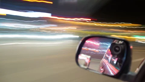 6K Driving Hyperlapse Side Mirror View VJ Loop Los Angeles Downtown Stock Footage 94610947