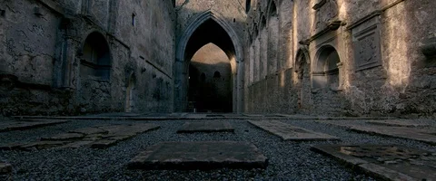 6K - Eerie View Inside a Castle in Ireland Stock Footage 123377243
