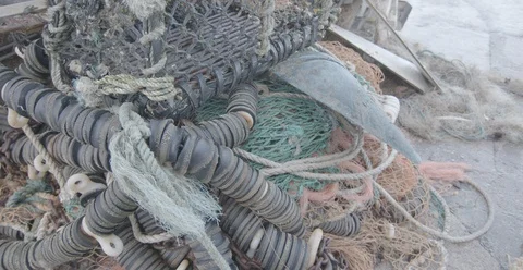 6K FISHING NETS, GHOST NETS, FISHING INDUSTRY, TRAWLING Stock Footage 124739826