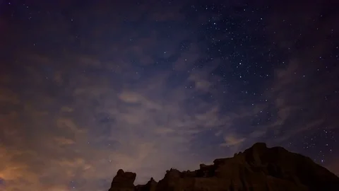 6K Rocky Canyon Milky Way Galaxy Time Lapse Night Sky Stars Stock Footage