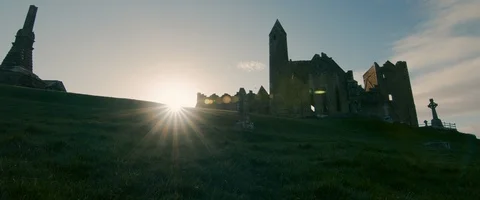 6K - Sun Setting Over a Castle in Ireland Stock Footage 123376951