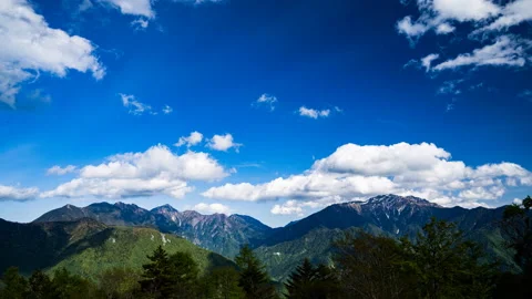 6K Time Lapse Mountain And Blue Sky, Clouds Moving Nagano Japan Stock Footage 196168235