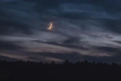 6k Timelapse - Crescent Moon Setting in the Adirondacks Stock Footage 165696106