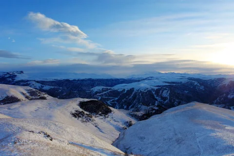6K. Timelapse sunset in the mountains Elbrus, Northern Caucasus, Russia. Stock Footage 47881462