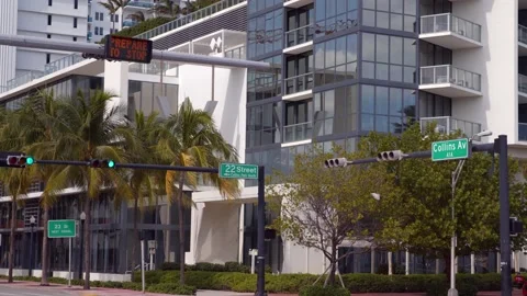 6k video Miami Beach 22nd Street and Collins Avenue Video stock 130283025