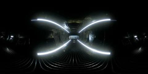 6K vr 360 camera moving inside a spaceship tunnel. ready for use in vr360  Stock-Footage 89611004