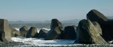 6K - Waves Crashing Off Rocks on the Coast of Japan Stock Footage 125712486