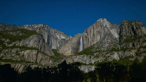 6K Yosemite Waterfall Lunar Rainbow Time Lapse of Yosemite Upper and Lower Falls Stock Footage