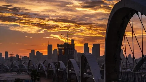 6TH SIXTH STREET BRIDGE SUNSET CLOUDS RAIN 3 SEC INT 07-23-23 h264-420 BT709 Stock Footage 246730211