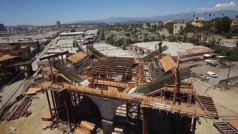 6th Street Bridge Construction Los Angeles drone Stock Footage 92828809