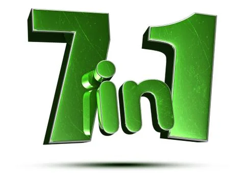 7 in 1 green 3d rendering on white background.(with Clipping Path). Stock Illustration