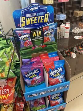 7-11 convenience store Nerds candy display contest Stock Photos